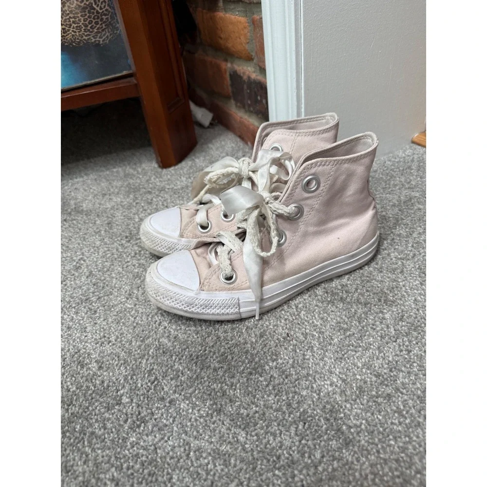 Converse Chuck Taylor All Star High Top Pink Satin Ribbon Lace Sneakers A14831F